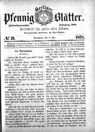 No. 19, Sonnabend, den 9. Mai