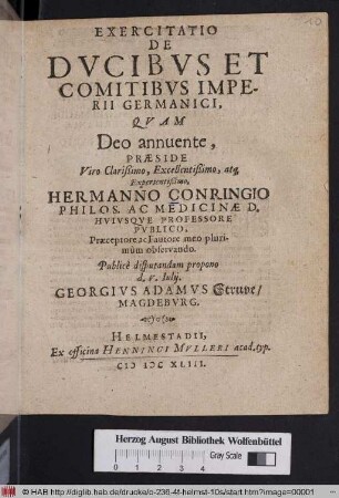 Exercitatio De Ducibus Et Comitibus Imperii Germanici