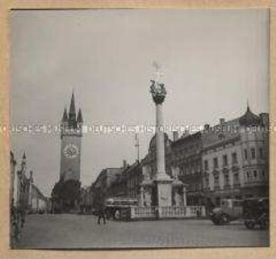 Straubing, Marktplatz, Stadtturm, Dreifaltigkeitssäule