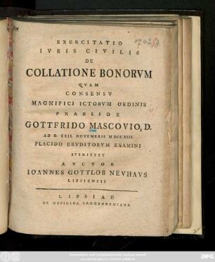 Exercitatio Ivris Civilis De Collatione Bonorvm