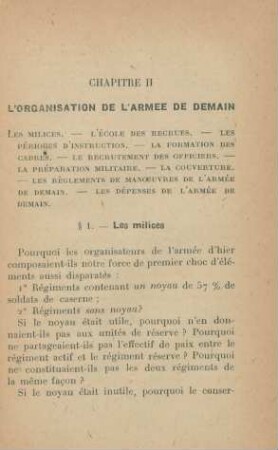 Chapitre II L'Organisation De L'Armee De Demain