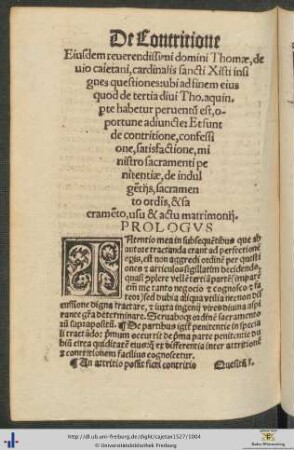 Questiones de contritione, confessione, satisfactione, ministro sacramenti penitentiæ, de indulgentijs, sacramento ordinis et sacramento, usu et actu matrimonij