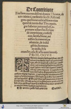 Questiones de contritione, confessione, satisfactione, ministro sacramenti penitentiæ, de indulgentijs, sacramento ordinis et sacramento, usu et actu matrimonij