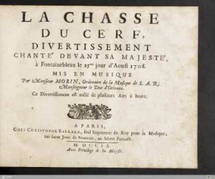 La Chasse Du Cerf : Divertissement ... Mis en Musique
