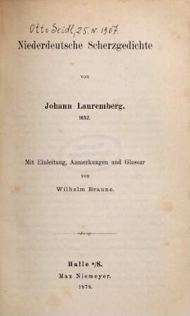 Niederdeutsche Scherzgedichte : 1652