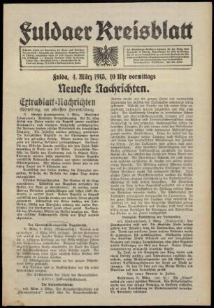 Erste Ausgabe vom Donnerstag, den 04. März 1915.