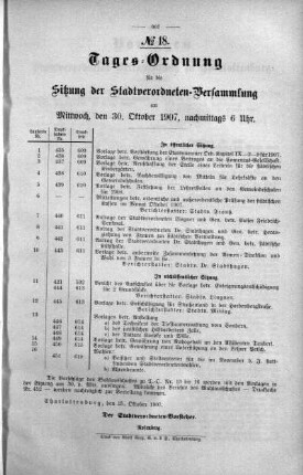 Tages-Ordnung No. 18. (435-453), 30. Oktober 1907