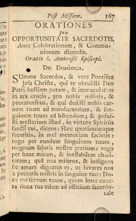 167-179, Praxis orationum pro singulis hebdomanae diebus ante celebrationem vel comunionem dicendarum.
