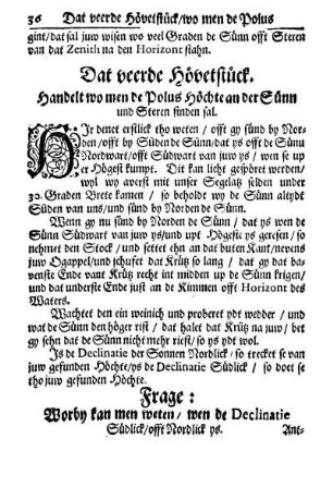 Dat veerde Hövetstück. Handelt wo men de Polus höchte an der Sünn und Sternen finden sal.