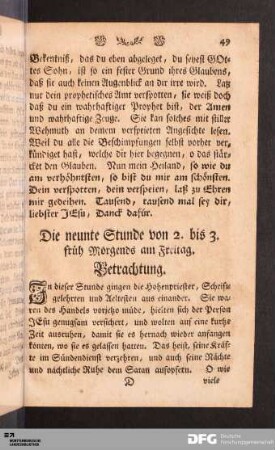 Die neunte Stunde von 2. bis 3. früh Morgends am Freitag.