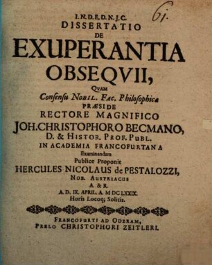 Dissertatio De Exuperantia Obseqvii