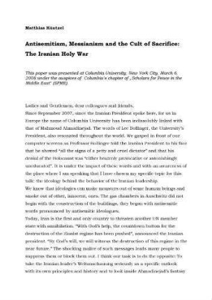 Antisemitism, messianism and the cult of sacrifice : the Iranian holy war