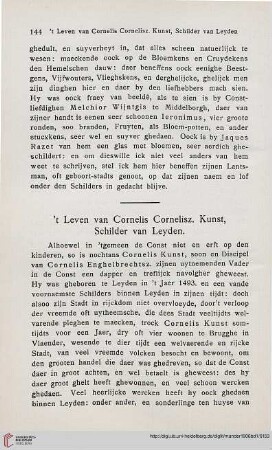 ‘t Leven van Cornelis Cornelisz. Kunst, Schilder van Leyden