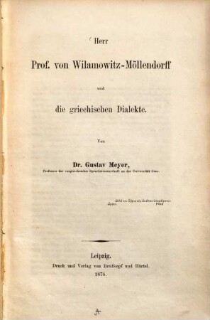 Herr Prof. von Wilamowitz-Möllendorff und die griechischen Dialekte