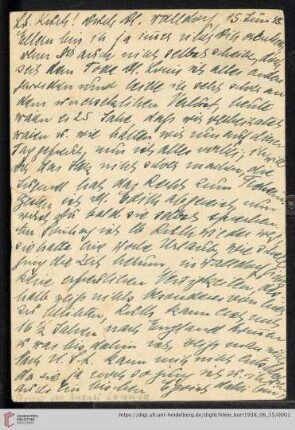 Korrespondenz von Alice und Ludwig Klein: Postkarte von August Lange (?) an Kurt Klein