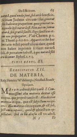 Exercitatio XII. De Materia.