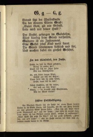 G, g [Sprüche, Lied und Kurzgeschichte zum Buchstaben G]