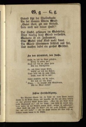 G, g [Sprüche, Lied und Kurzgeschichte zum Buchstaben G]