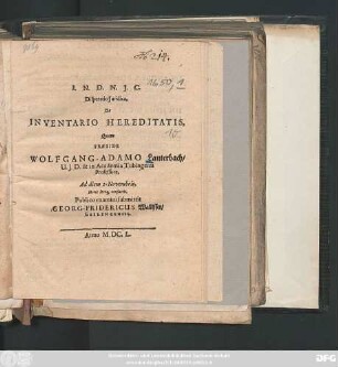 Disputatio Iuridica, De Inventario Hereditatis