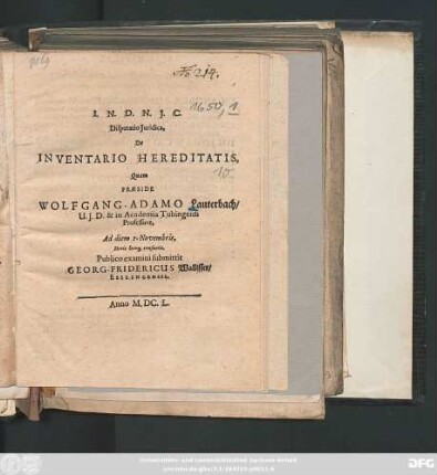 Disputatio Iuridica, De Inventario Hereditatis