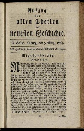 X. Stück. Coburg, den 5. Merz, 1763.
