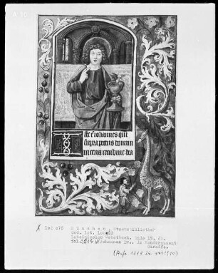 Lateinisches Gebetbuch mit französischem Kalender — Der Evangelist Johannes, Folio 201?