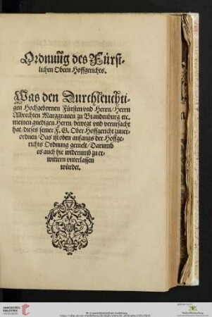 Ordnung des Fürstlichen Obern Hoffgerichts