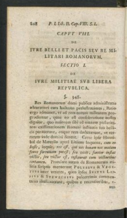 Caput VIII. De Iure Belli Et Pacis Seu Re Militari Romanorum