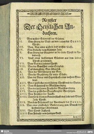 Register Der Geistlichen Andachten