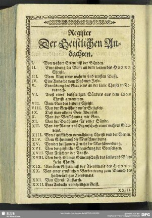 Register Der Geistlichen Andachten