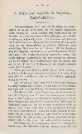 C. Kosten-Zahlungspflicht in bürgerlichen Rechtsstreitigkeiten.