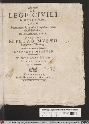 De Lege Civili Disputatio Prima