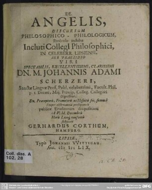 De Angelis, Discursum Philosophico-Philologicum