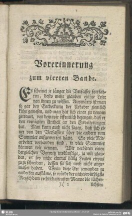 Vorerinnerung zum vierten Bande