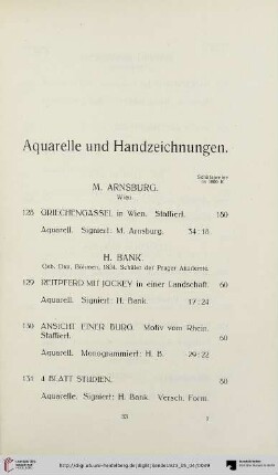 Aquarelle und Handzeichnungen (Nr. 128-184)