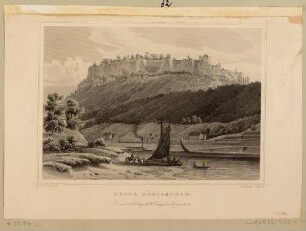 Der Königstein mit der Festung in der Sächsischen Schweiz vom Ufer nach Südosten über die Elbe gesehen, aus Rohbocks und Koehlers Königreich Sachsen, Thüringen und Anhalt von 1857