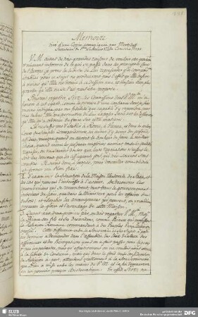 S. 441-452. Memoire tiré d’une Copie communiquée par Mertsdorff, secretaire du Pce Lubomirski de Cracovie 1735. - Mémoire présenté au Prince Roïal.