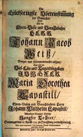 Die glückseligste Uebereinstimmung der Gemüther