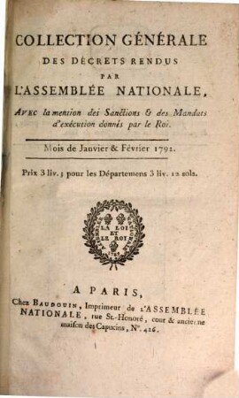 Collection générale des décrets rendus par l'Assemblée Nationale. 25. 1792 = Jan. - Febr.