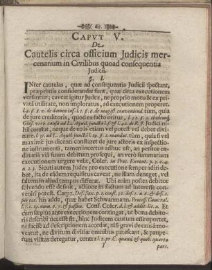Caput V. De Cautelis circa officium Judicis mercenarium in Civilibus quoad consequentia Judicii.