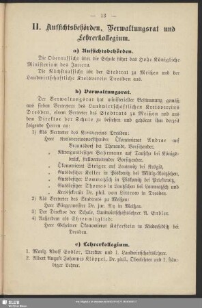II. Aufsichtsbehörden, Verwaltungsrat und Lehrerkollegium