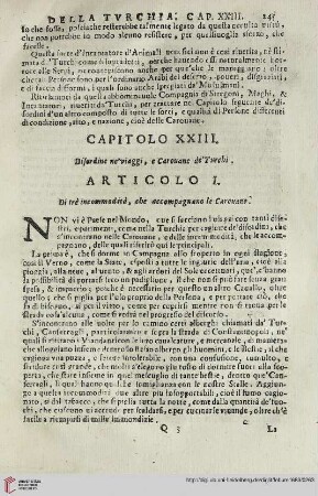 Capitolo XXIII. Disordine ne'viaggi, e Carouane de'Turchi