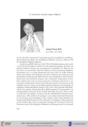 Joseph Georg Wolf (6.7.1930–31.5.2017)