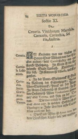 Sectio XI. De Croatia, Vinidorum Marchia, Carniola, Carinthia, Stiria, Austria. - XII. De Bohemia, Moravia, Silesia, Lusatia.
