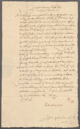 Jean T'Serclaes de Tilly (1559 - 1632) Autographen: Briefe von Jean T'Serclaes de Tilly an verschiedene Adressaten - BSB Autogr.Cim. Tilly, Johann von. 2, Jean T'Serclaes de Tilly (1559 - 1632) Autographen: Brief von Jean T'Serclaes de Tilly an Johann Bernhard Schenk von Schweinsberg - BSB Autogr.Cim. Tilly, Johann von.2