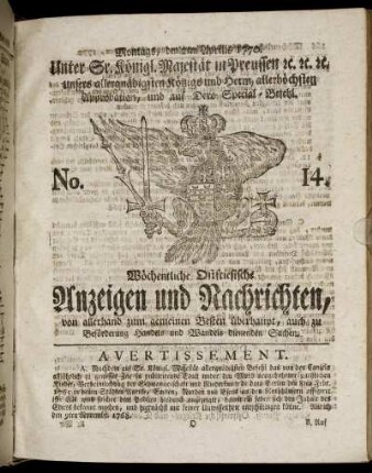 No. 14. Montags, den 2ten Aprilis 1770.