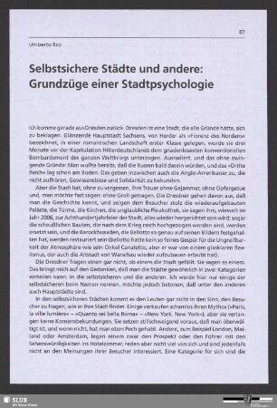 Selbstsichere Städte und andere: Grundzüge einer Stadtpsychologie