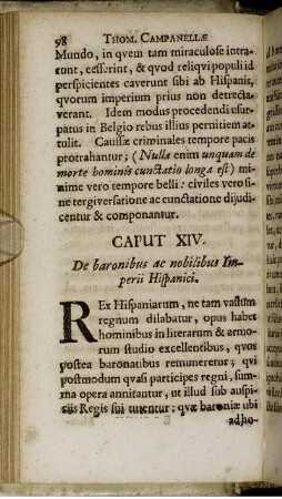 Caput XIV. De baronibus ac nobilius Imperii Hispanici.