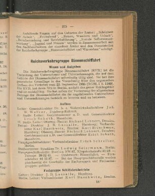Reichsverkehrsgruppe Binnenschiffahrt Wesen und Aufgaben