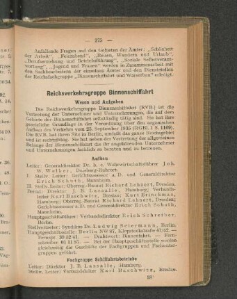 Reichsverkehrsgruppe Binnenschiffahrt Wesen und Aufgaben